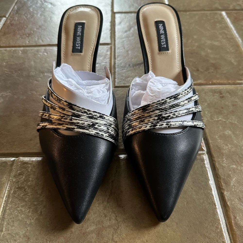 Nine West Black Kitten Heel Slides